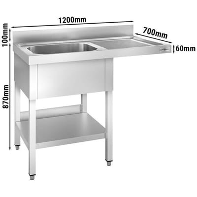 GGM Gastro Spülmaschinen-Spültisch - 1200x700mm - mit 1 Becken links Zilver