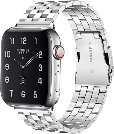 Stravo Tank Vijf-delige Horlogebandje Met Veiligheidssluiting Geschikt voor Apple Watch 46mm (Series 10/11), 45mm (Series 7/8/9), 44mm (Series 4/5/6, SE 1/2/3), 49mm (Ultra 1/2/3) - RVS Horlogebandje - Zilver
