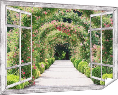 Gards Tuinposter Doorkijk Rozenbogen Tunnel - 180x120 cm - Tuindoek - Tuindecoratie - Wanddecoratie buiten - Tuinschilderij