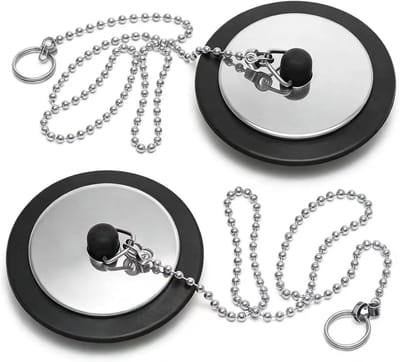 2-pack Universele Bad- & Wastafelstop met Ketting – Premium Rubber & Roestvrij Staal, 42-45 mm Afvoerstop, Lekvrije Vervangingsstop voor Badkamerwastafel, Keukenspoelbak & Badkuip