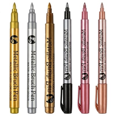 Goud zilver zwart rood roségoud kleurige permanente markers set dames heren brush pen marker pennen metallic kleuren schrijfpennen voor DIY en hobby 6 stuks
