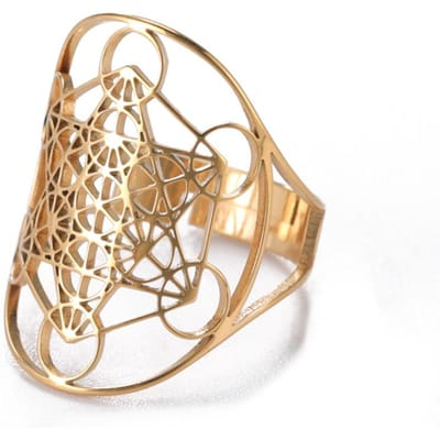 Likgreat Bague Ajustable Sceau d'Ange Cube de l'Archange Metatron Acier Inoxydable Anneaux Géométrie Sacrée Amulette Bijoux Spirituels Cadeaux resizable