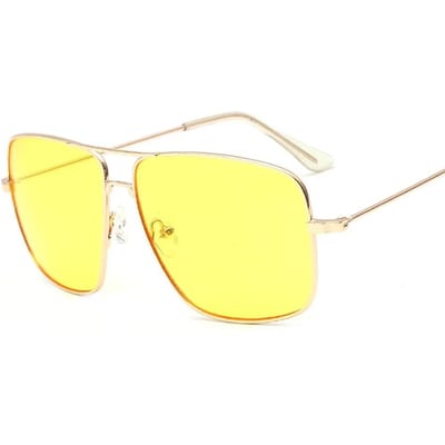 Vintage Metalen Bril met Groot Montuur Eenvoudige Mode Retro Platte Zonnebril voor Heren en Dames Klassieke Eenvoudige Bril Lentes geel