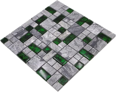 Mozaïek Tegels - Natuursteen Glas - Wand Vloer - Multiformaat Design - 300x300 mm - Grijs Groen