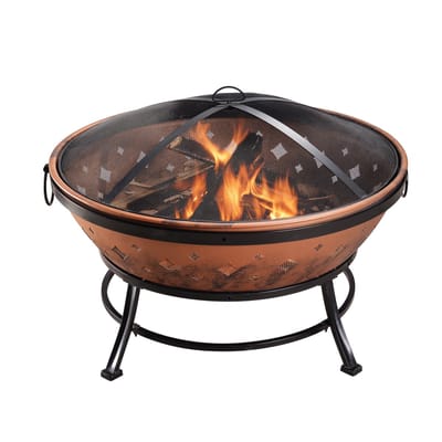 Teamson Home Vuurkorf Buiten - Vuurschaal - Omvat Deksel & Pook - 89cm - Metaal - Zwart/Bronzen