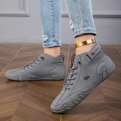 Dameslaarzen Vetersluiting Plat met Basis Enkellaarsjes Mode Korte Laarzen Waterdichte Dames Wandelschoenen Luxe Schoenen 36 gray