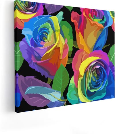 Artaza Canvas Schilderij Rozen - 100x80 cm - Groot - Wanddecoratie Bloemen - Muurdecoratie Kleurrijk - Decoratie Pop Art