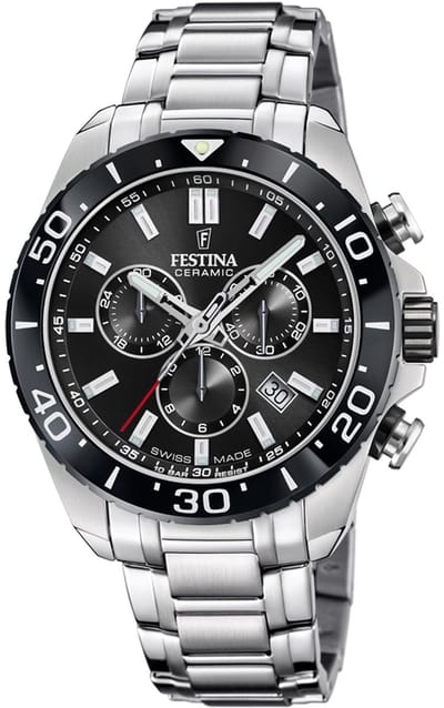 Festina F20042/4 Heren Horloge - Chronograaf - Mineraalglas - Roestvrijstaal/Staal - Zilverkleurig - Ø 44 mm - Quartz - Vouw/Vlindersluiting