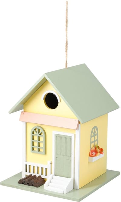 Pro Garden Vogelhuisje The Hamptons - hout - geel - 18 x 23 cm- nestkastje - vogels paradise in zomerse kleuren