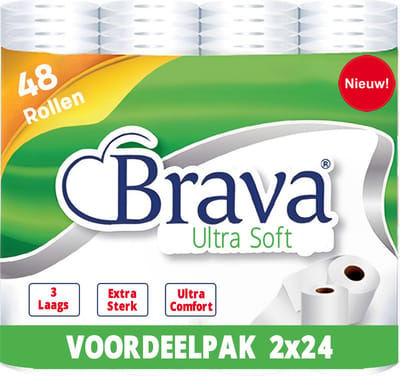 Brava - Ultra Soft Toiletpapier - 48 Rollen - 3 Laags - Ultiem Comfort WC Papier - Superieure Sterkte - Maximale Absorptie & Pluisvrij - Voordeelverpakking WC Papier