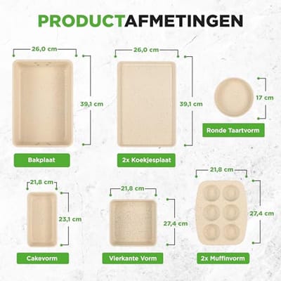 8-delige Stapelbare Bakvormenset met Antiaanbaklaag - Inclusief Muffinblik, Cakevorm en Broodvorm - Koolstofstaal, Vlekbestendig en Ovenbestendig tot 230°C