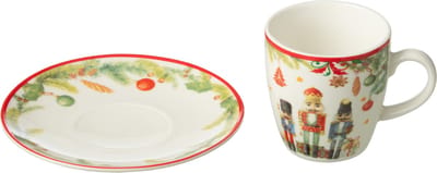 J-Line koffietas + schoteltje Notenkraker - keramiek - wit - giftbox van 4