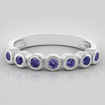 Cavill - Zilveren ring met 7 Tanzanieten (0,236 ct) - 925 Sterling Zilver - Elegante ronde bezel damesring - Koningsblauw, maat 20
