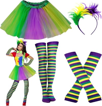 Kleurrijk 80s Kostuum voor Vrouwen met Neon Accessoires, Regenboog Tulle Rok, Handschoenen en Sokken voor Halloween en Carnavalsfeesten