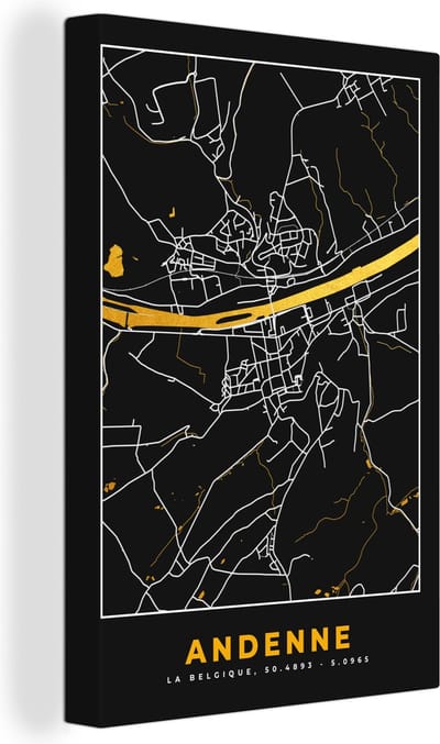 Canvas Schilderij Kaart - Gold - Ardenne - Plattegrond - Stadskaart - 20x30 cm - Wanddecoratie