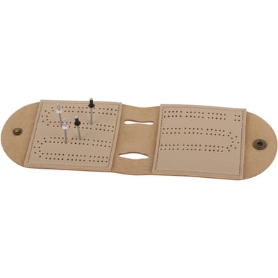 Lederen Cribbage Bordspel Set met Naald Lichtgewicht Bruin 2 Sporen Lederen Speltas Scorebord beige