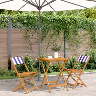 vidaXL - 3-delige - Bistroset - stof - en - massief - hout - blauw - en - wit