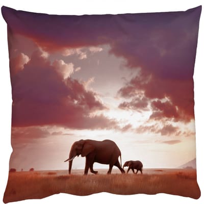 Sierkussens - Kussentjes Woonkamer - 50x50 cm - Olifanten - Grasland - Zonsondergang