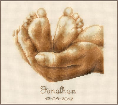 Vervaco - Telpakket kit - Geboorte - Sepia - Voetjes - PN-0011671 - Borduren - Borduurpakket - Borduurpakket geboorte - Borduurpakket volwassenen