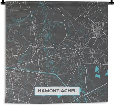Wandkleed - Wanddoek - Kaart – Plattegrond – Stadskaart – Hamont Achel – België – Blauw - 180x180 cm - Wandtapijt