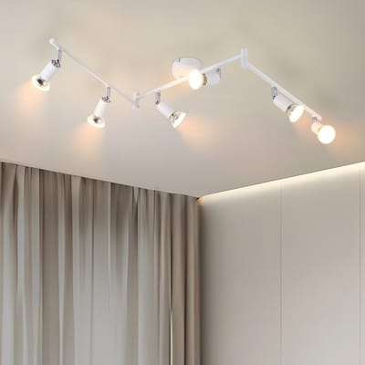 NETTLIFE Opbouwspot - 6-lichts - GU10 Fitting - wit - Metaal - draaibar Plafondspot - L 108cm - Vintage Plafondlamp - voor Slaapkamer | Hal | Woonkamer | Keuken - Zonder Lichtborn