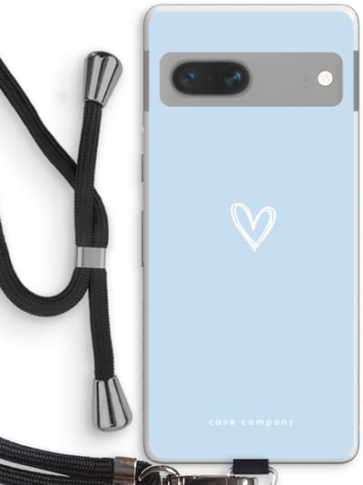 Case Company® - Hoesje met koord geschikt voor Google Pixel 7 hoesje met Koord - Klein Hart Blauw - Telefoonhoesje met Zwart Koord - Bescherming aan alle Kanten en Over de Schermrand