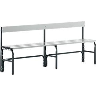 Kleedkamerbank, stalen buis/aluminium, enkel met rugleuning, 1500 mm lang, antraciet