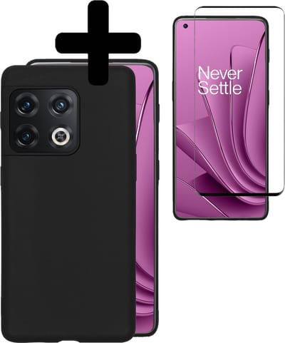 Hoesje - Met Screenprotector - Geschikt voor OnePlus 10 Pro - Sterk & Shockproof - Back Cover - Siliconen Case - Telefoon Hoes - Telefoonhoesjes - Zwart
