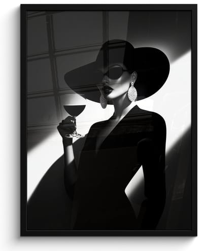 Poster in lijst - Fotolijst 50x70 cm - Posters - Vrouw - Wijn - Chic - Posterlijst zwart - Decoratie - Wanddecoratie woonkamer - Muurdecoratie slaapkamer