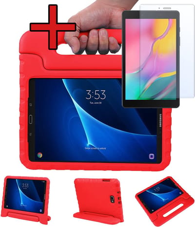Hoesje - Geschikt voor Samsung Galaxy Tab A 10.1 (2016) - Met Screenprotector - Kinderhoes - Shockproof Bumper - Kidsproof Case - Tablethoes - Kinder Hoes Cover - Rood