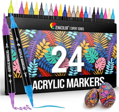 Alcohol Markers - Acrylverf Markerset - 24 Kleuren - Dubbele Tip met Fijne en Penseeltip - Sneldrogend en Vervagingsbestendig - Voor Kunstenaars