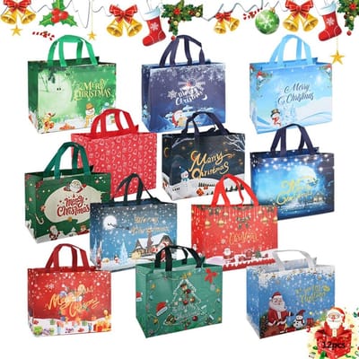 Dailygoods - Anyingkai Kerstdraagtas, kerstcadeauzakjes, kerstcadeauzakjes, 12 stuks geschenkzakjes voor snoep, feestgeschenkzakjes, kerstsnoepzakjes, geschenkzakjes (A)