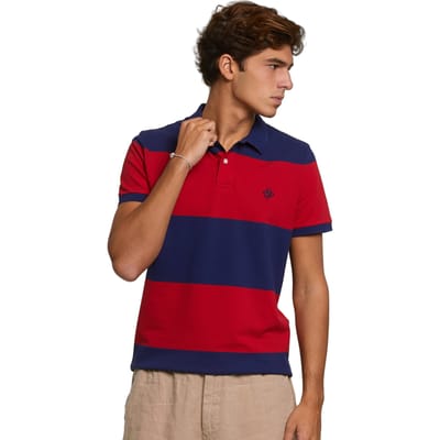 River Woods Custom Fit Striped Stretch Polo Royal Blue/harvard Red Size: XXL | Polo Shirts Outlet | Heren | Blauw