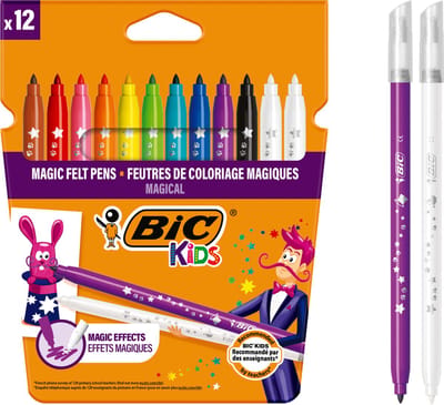 BIC Kids Magic - Viltstiften met Uitwisbare inkt - Stiften voor Kinderen - Uitwasbare Kleurstiften - 12 Stuks
