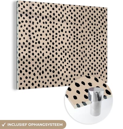 MuchoWow® Glasschilderij 120x90 cm - Schilderij acrylglas - Beige - Stippen - Patronen - Zwart - Foto op glas - Schilderijen