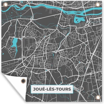 Tuin poster Frankijk - Joué-lès-Tours - Plattegrond - Kaart - Stadskaart - 200x200 cm - Tuindoek