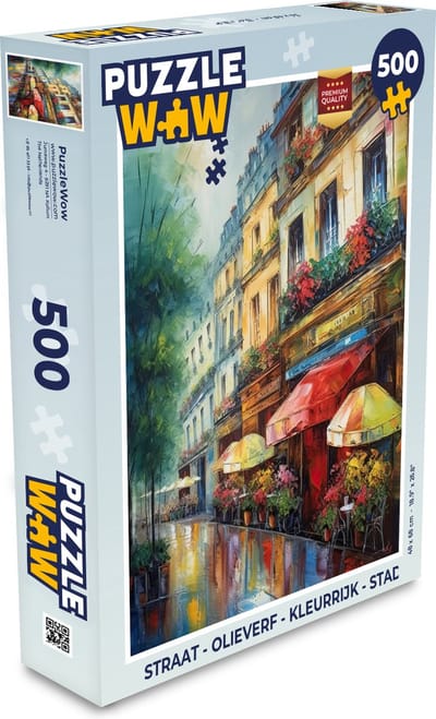 Puzzel Straat - Olieverf - Kleurrijk - Stad - Legpuzzel - Puzzel 500 stukjes