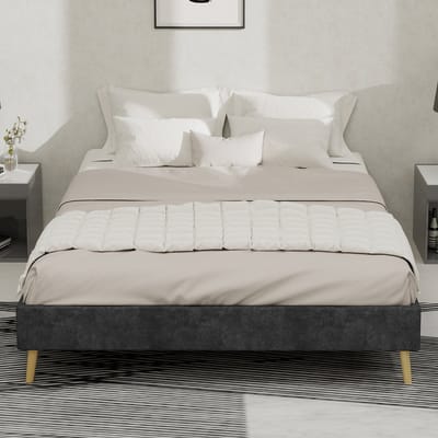 Wishdor Bedframe – 140 x 200 cm – Stevige Constructie – Stof en Metaal Grijs – Modern Minimalistisch Design – Snelle Montage – Flexibele Plaatsing – Geschikt voor Standaard Matras