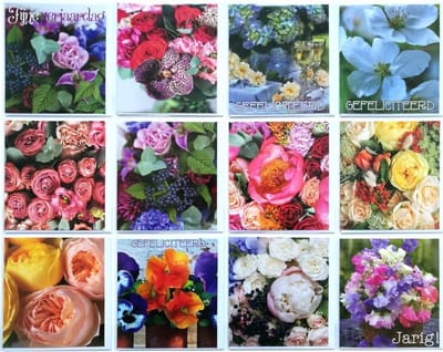 Verjaardag Wenskaarten - 12 Stuks - Bloemen - 12 x 11 cm - L-129