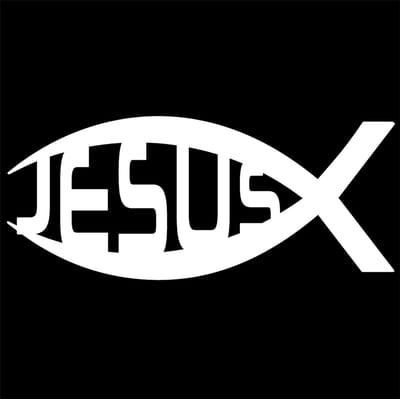 Ichtus vis Jezus (Jesus) sticker - 14x6cm - wit - topkwaliteit avery autoreclame folie