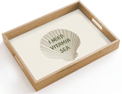 Dienblad hout 40x30 cm - Schootdienblad - Schelp - Quote - Groen - Borrelplank rechthoek - Plateau dienbladen