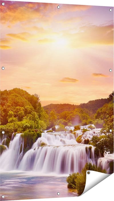 Gards Tuinposter Watervallen in het Bos - 80x120 cm - Tuindoek - Tuindecoratie - Wanddecoratie buiten - Tuinschilderij