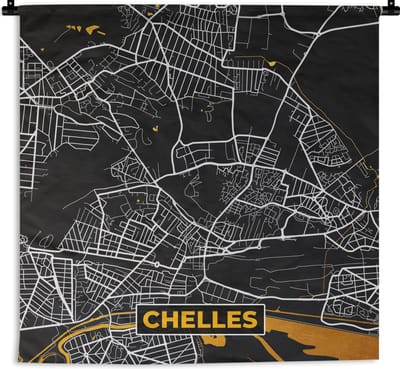 Wandkleed - Wanddoek - Kaart – Stadskaart – Chelles - Plattegrond – Frankrijk - 180x180 cm - Wandtapijt
