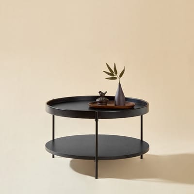 MODFU Ronde Salontafel - 2-Laags Ontwerp - Moderne Stijl - Hout En MDF - Zwart - 69 x 69 x 38 cm