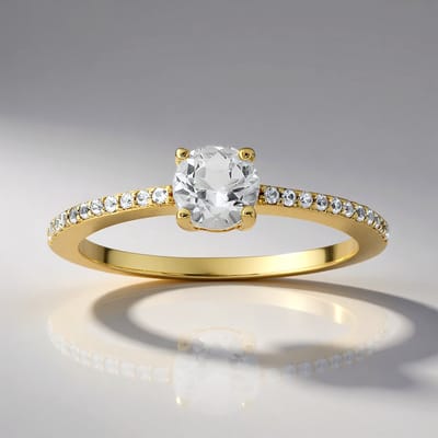 Cavill - Zilveren Ring - 925 Sterling Zilver Verguld - Witte Topaas 0,554 ct & Zirkonia 0,139 ct - Elegante Moderne Damesring