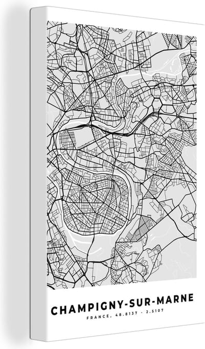 Canvas Schilderij Champigny-sur-Marne - Plattegrond - Frankrijk - Kaart - Stadskaart - 20x30 cm - Wanddecoratie