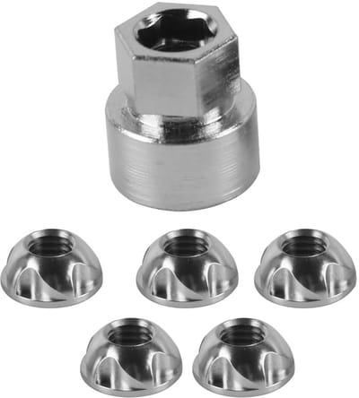 Dailygoods- Antidiefstalmoer RVS - 5 Moeren - 1 Slot - Borging Antidiefstalvoorziening - Bevestigen Autoaccessoires - Eenvoudige Montage - Borgmoer