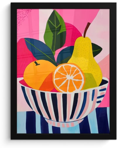 Poster in lijst - Fotolijst 30x40 cm - Posters - Fruit - Abstracte achtergrond - Roze - Posterlijst zwart - Decoratie - Wanddecoratie woonkamer - Muurdecoratie slaapkamer