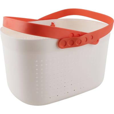 Panier de douche portable avec trous de ventilation Grande capacité Panier de rangement portable en plastique avec poignées pour salle de bain White