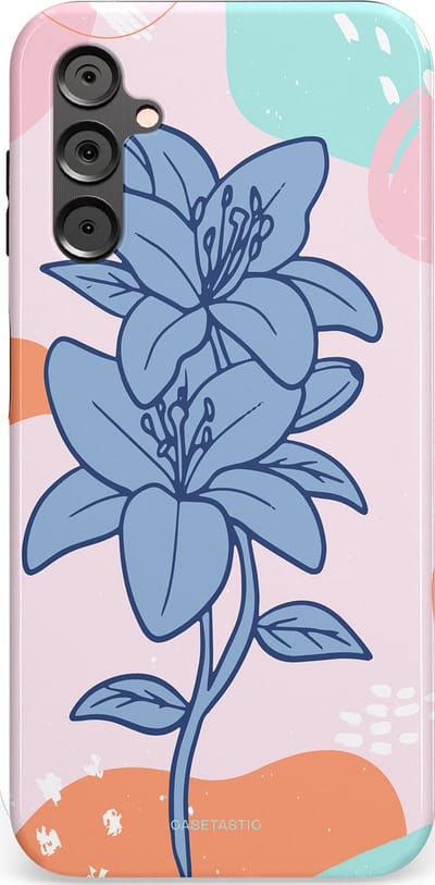 Casetastic hoesje geschikt voor Samsung Galaxy A14 (2023) 5G / Samsung Galaxy A14 (2023) 4G - Dubbellaagse bescherming - Roze Paarse Lelie Bloemen - Fashion Case - Wit Perzik Lichtblauw Mintgroen